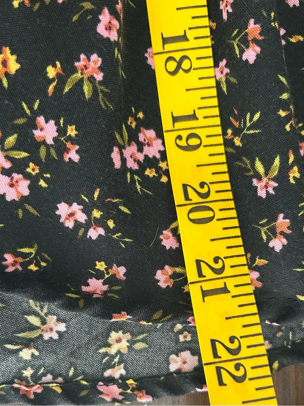 Button-Front Floral Peplum Blouse - Black with Pink & Yellow Flowers